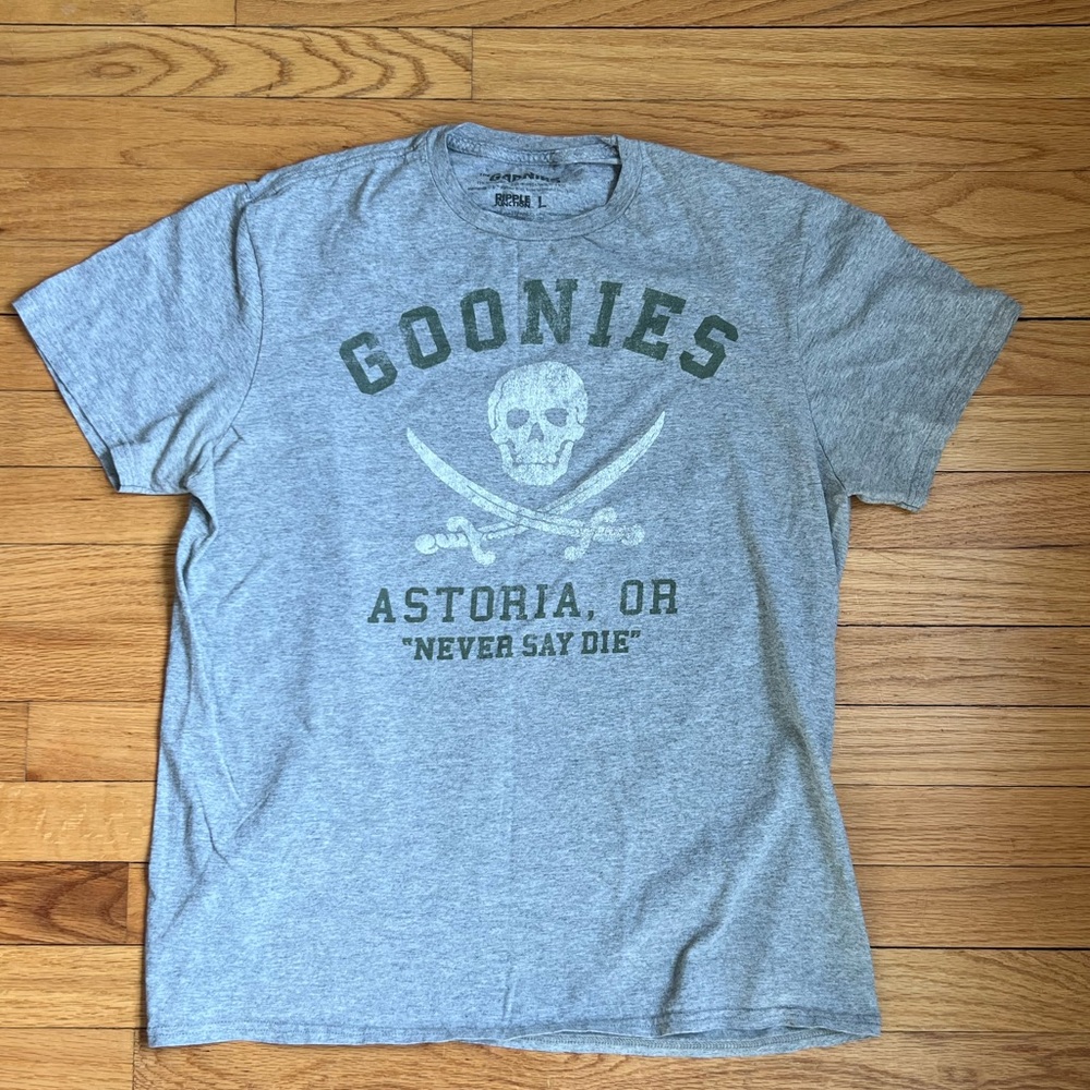 Grey Goonies never say die t shirt